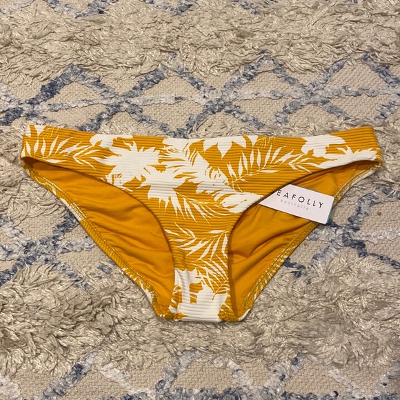 Seafolly Golden Yellow and White Palm Print Textured Bikini Bottoms NWT - Picture 1 of 3